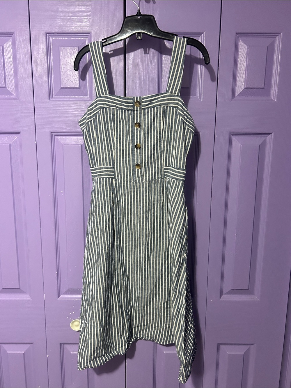 RACHEL Rachel Roy Navy and White Striped Button-Front Sundress
